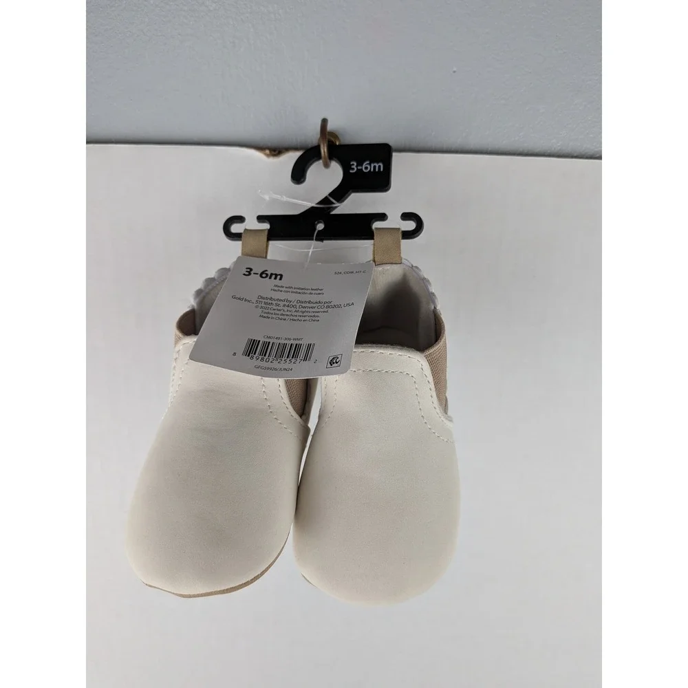 Carters Child of Mine Baby Shoes Cream Faux Leather Slip On Crib Shoes 3-6M